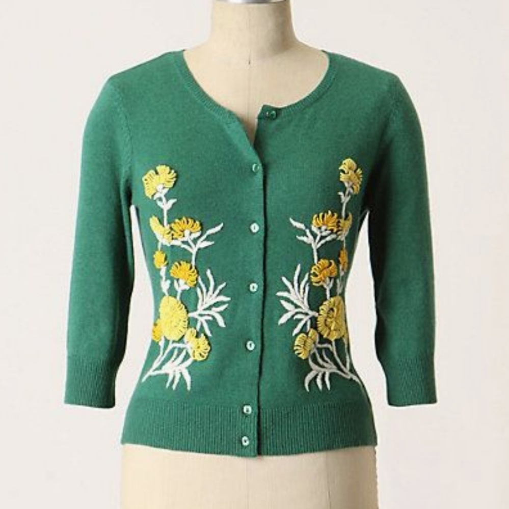 Anthropologie Tabitha green embroidered cardigan